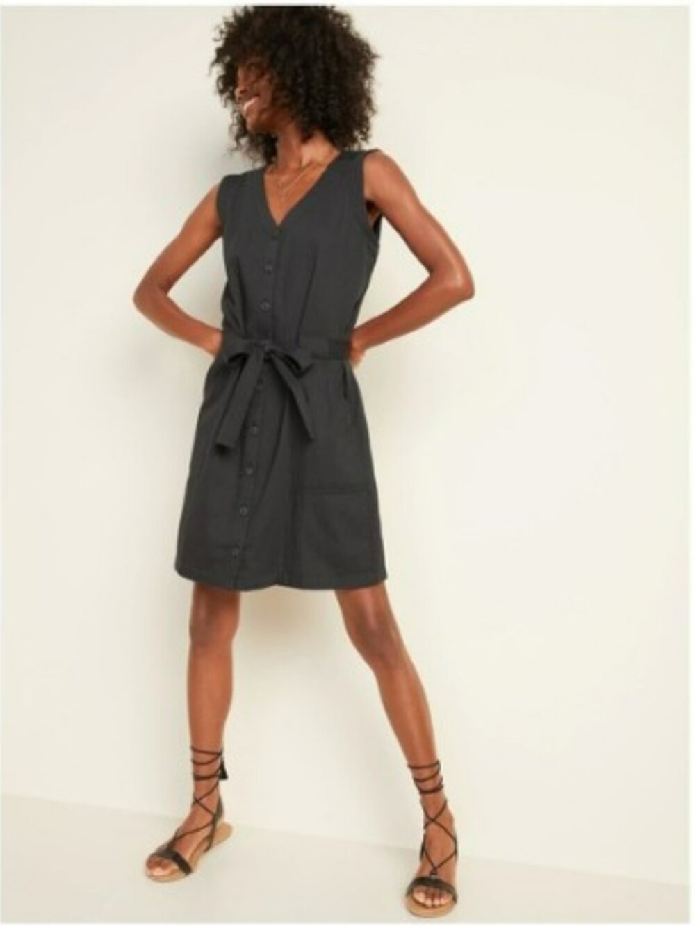 Old Navy Waist-Defined Tie-Belt Sleeveless Utility Dress
